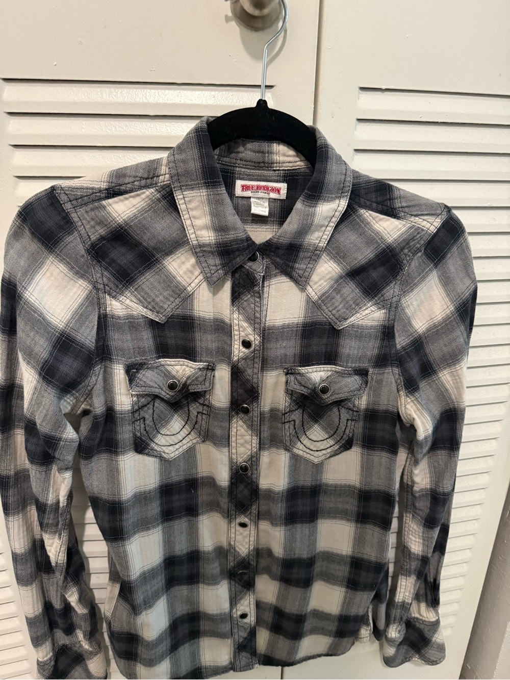 True Religion Girls Black and White Plaid Button-Down Shirt